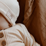 Organic Cotton Ribbed Knit Adjustable Beanie - Butter
