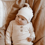 Organic Cotton Ribbed Knit Adjustable Beanie - Butter