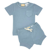 Organic Cotton Short Sleeve Ribbed Lounge Set - Ice Blue
