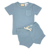 Organic Cotton Short Sleeve Ribbed Lounge Set - Ice Blue