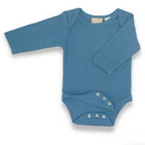 Organic Cotton Long Sleeve Ribbed Romper - Blue Steel