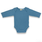 Organic Cotton Long Sleeve Ribbed Romper - Blue Steel