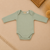 Organic Cotton Long Sleeve Ribbed Romper - Soft Sage