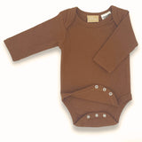 Organic Cotton Long Sleeve Ribbed Romper - Warm Caramel