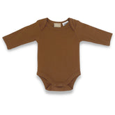 Organic Cotton Long Sleeve Ribbed Romper - Warm Caramel
