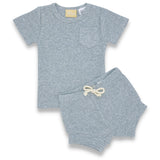 Organic Cotton Short Sleeve Ribbed Lounge Set - Cloud Grey