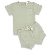 Organic Cotton Short Sleeve Ribbed Lounge Set - Soft Sage