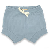 Organic Cotton Short Sleeve Ribbed Lounge Set - Ice Blue