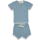 Organic Cotton Short Sleeve Ribbed Lounge Set - Ice Blue