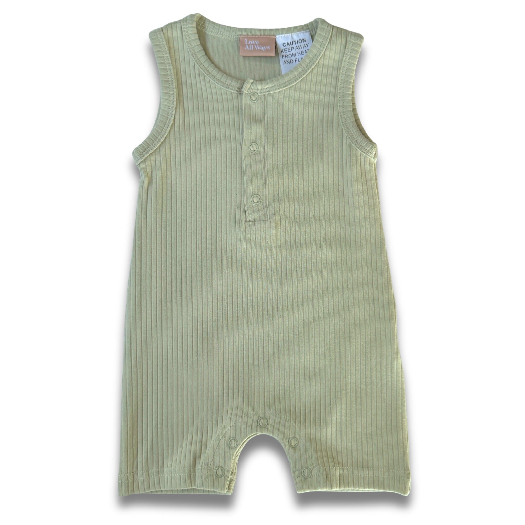 Organic cotton sleeveless ribbed onesie soft sage gender neutral newborn clothing