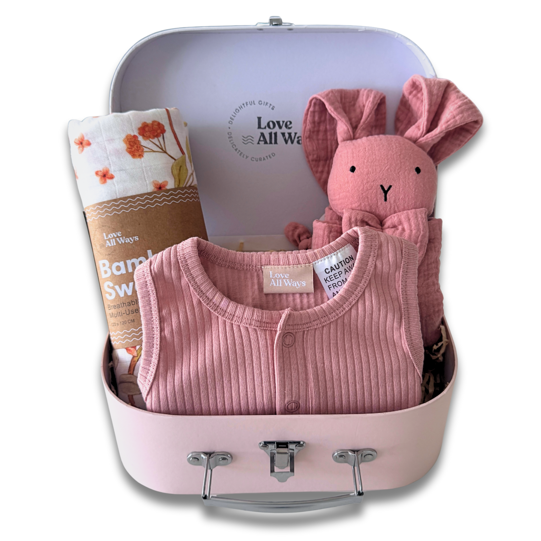 Baby girl gift hamper Australia with organic cotton newborn essentials
Organic cotton sleeveless ribbed onesie for newborn girl