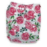 Our reusable modern cloth nappies are an eco friendly alternative, with an easy adjustable snap design, that offers flexible sizing to fit a growing baby. Suitable from new born all the way through to toilet training. The soft roses inspired outer shell is a water resistant PUL (polyurethane laminate) that reduces the use for extra cover. The inner moisture wicking suede cloth fabric ensures softness against the most delicate of skin and is naturally antibacterial