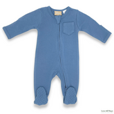 100% Organic Cotton Jersey 2 Way Zipper Romper - Blue Steel