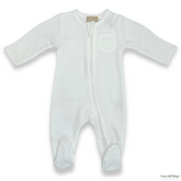 100% Organic Cotton Jersey 2 Way Zipper Romper - Milky White