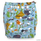 Our reusable modern cloth nappies are an eco friendly alternative, with an easy adjustable snap design, that offers flexible sizing to fit a growing baby. Suitable from new born all the way through to toilet training. The african animals outer shell is a water resistant PUL (polyurethane laminate) that reduces the use for extra cover. The inner moisture wicking suede cloth fabric ensures softness against the most delicate of skin and is naturally antibacterial