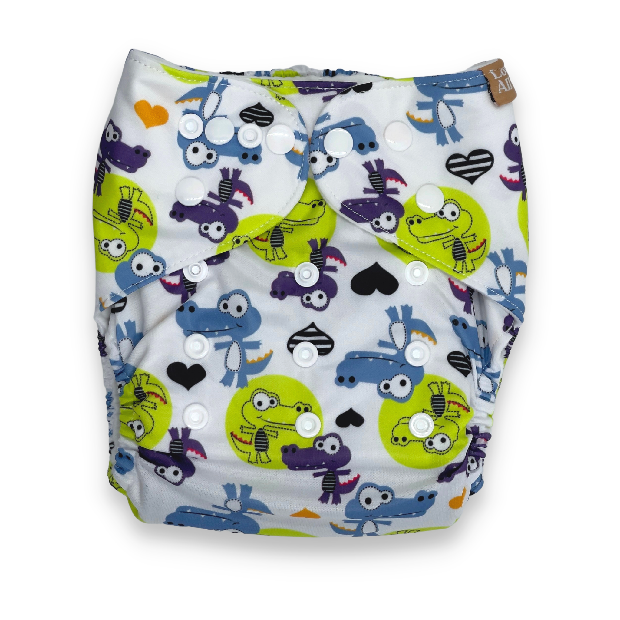 Our reusable modern cloth nappies are an eco friendly alternative, with an easy adjustable snap design, that offers flexible sizing to fit a growing baby. Suitable from new born all the way through to toilet training. The baby dinosaurs outer shell is a water resistant PUL (polyurethane laminate) that reduces the use for extra cover. The inner moisture wicking suede cloth fabric ensures softness against the most delicate of skin and is naturally antibacterial