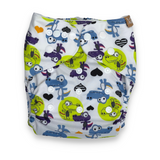 Our reusable modern cloth nappies are an eco friendly alternative, with an easy adjustable snap design, that offers flexible sizing to fit a growing baby. Suitable from new born all the way through to toilet training. The baby dinosaurs outer shell is a water resistant PUL (polyurethane laminate) that reduces the use for extra cover. The inner moisture wicking suede cloth fabric ensures softness against the most delicate of skin and is naturally antibacterial