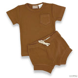 Organic Cotton Short Sleeve Ribbed Lounge Set - Iced Latte