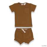 Organic Cotton Short Sleeve Ribbed Lounge Set - Iced Latte