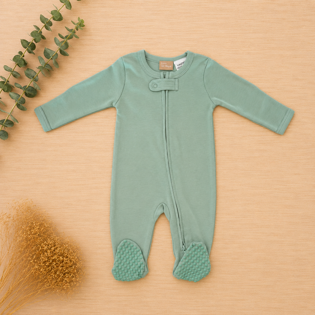 100% Organic Cotton Jersey 2 Way Zipper Romper - Mist Green