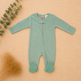 100% Organic Cotton Jersey 2 Way Zipper Romper - Mist Green