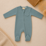 100% Organic Cotton Jersey 2 Way Zipper Romper - Sea Foam Green