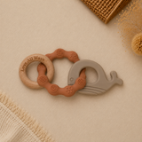 3 Piece Silicone and Beechwood Teether - Caramel