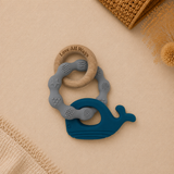 3 Piece Silicone and Beechwood Teether - Grey
