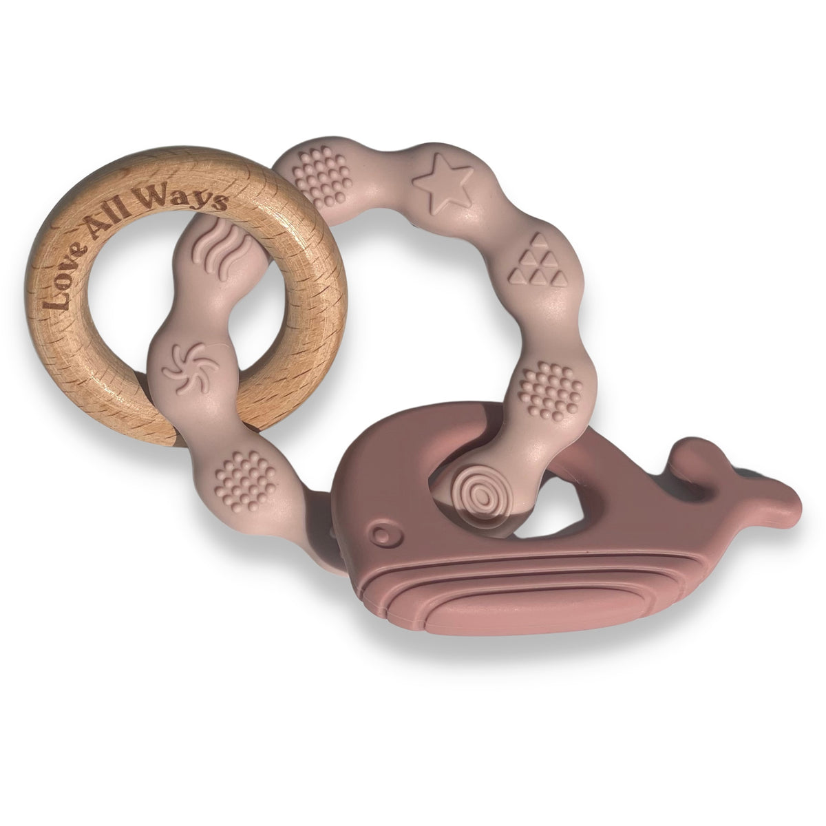 3 Piece Silicone and Beechwood Teether - Musk