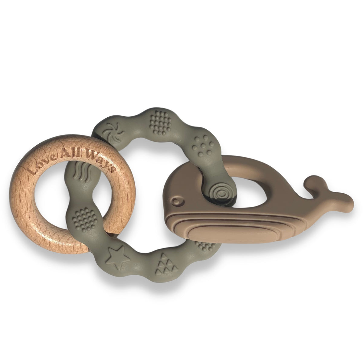 3 Piece Silicone and Beechwood Teether - Sage