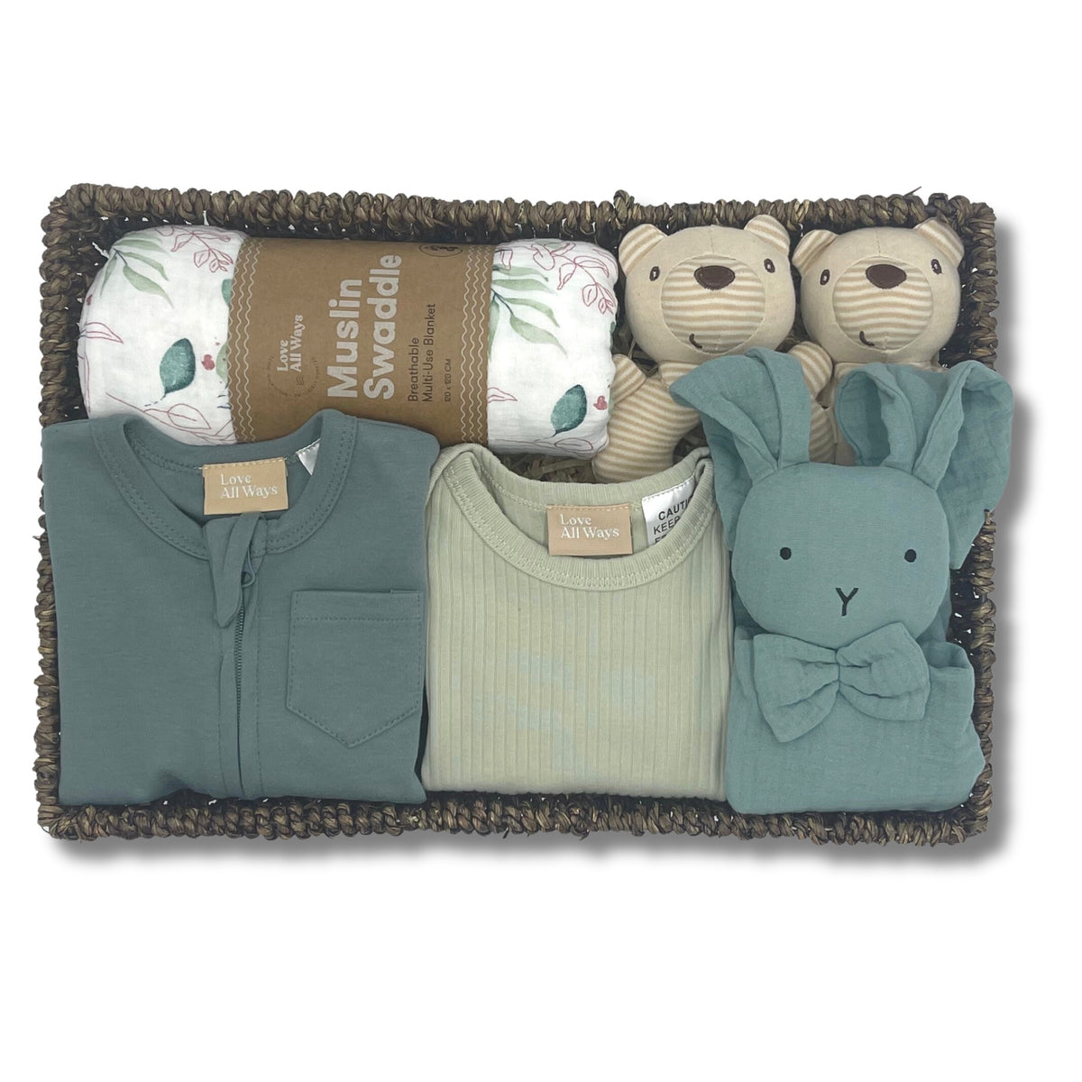 Embark on a journey with our Exclusive Organic Baby Hamper – a testament to Love All Ways' dedication to sustainability. Expertly curated with core essentials for your baby's daily delight. Elevate your gifting experience with our unique collection, elegantly presented in a reusable seagrass display. 