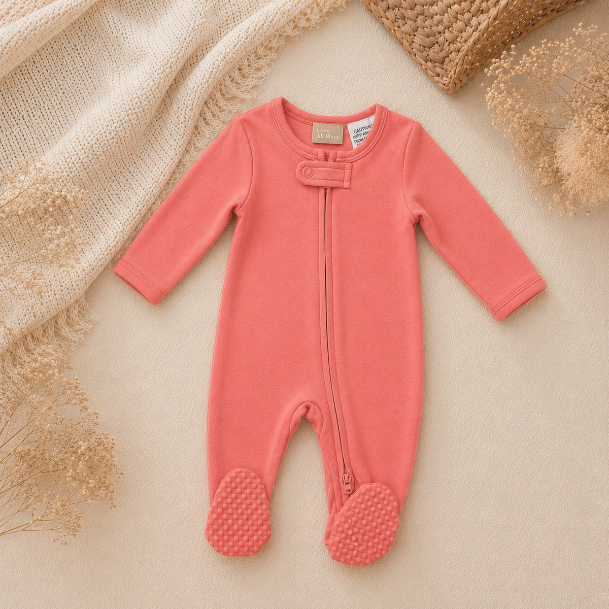 100% Organic Cotton Jersey 2 Way Zipper Romper - Rose Pink