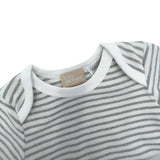 Organic Cotton Long Sleeve Nautical Stripe Bodysuit - Warm Grey