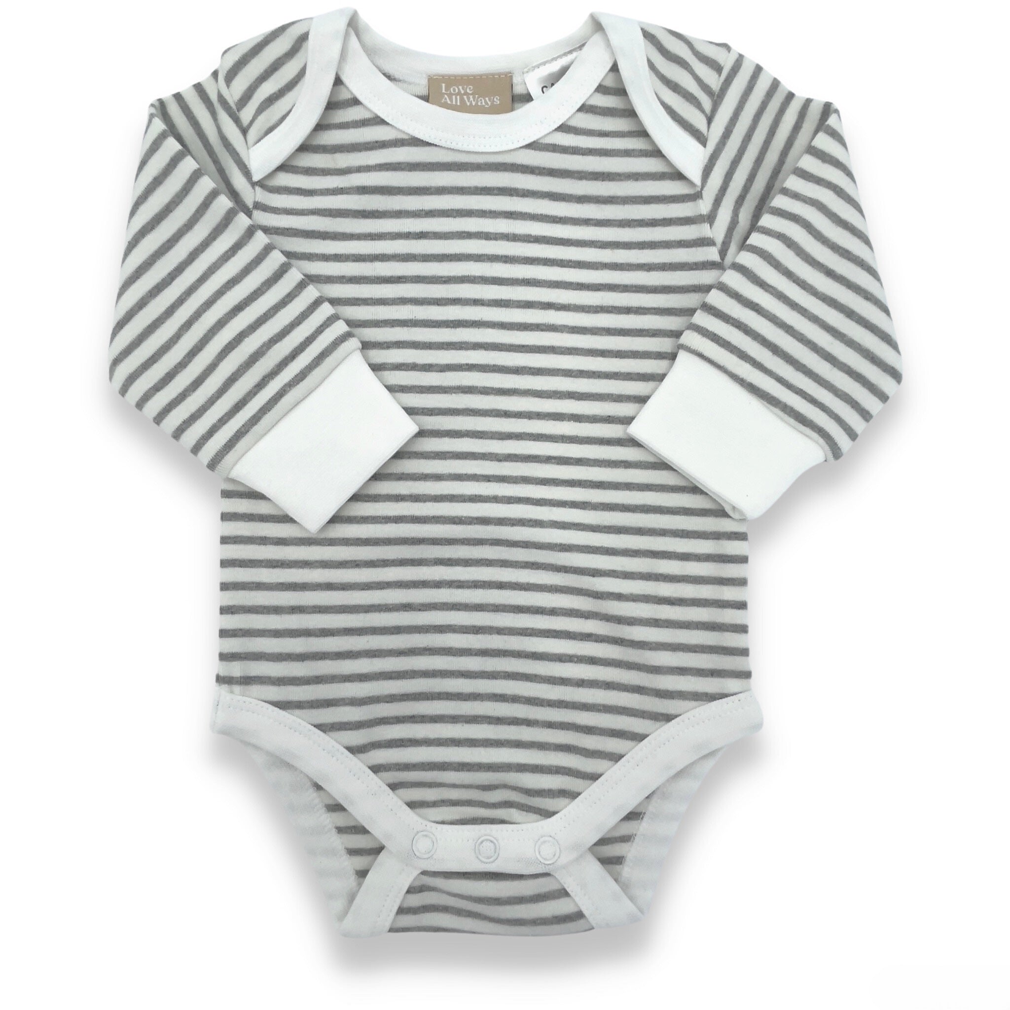 Organic Cotton Long Sleeve Nautical Stripe Bodysuit - Warm Grey