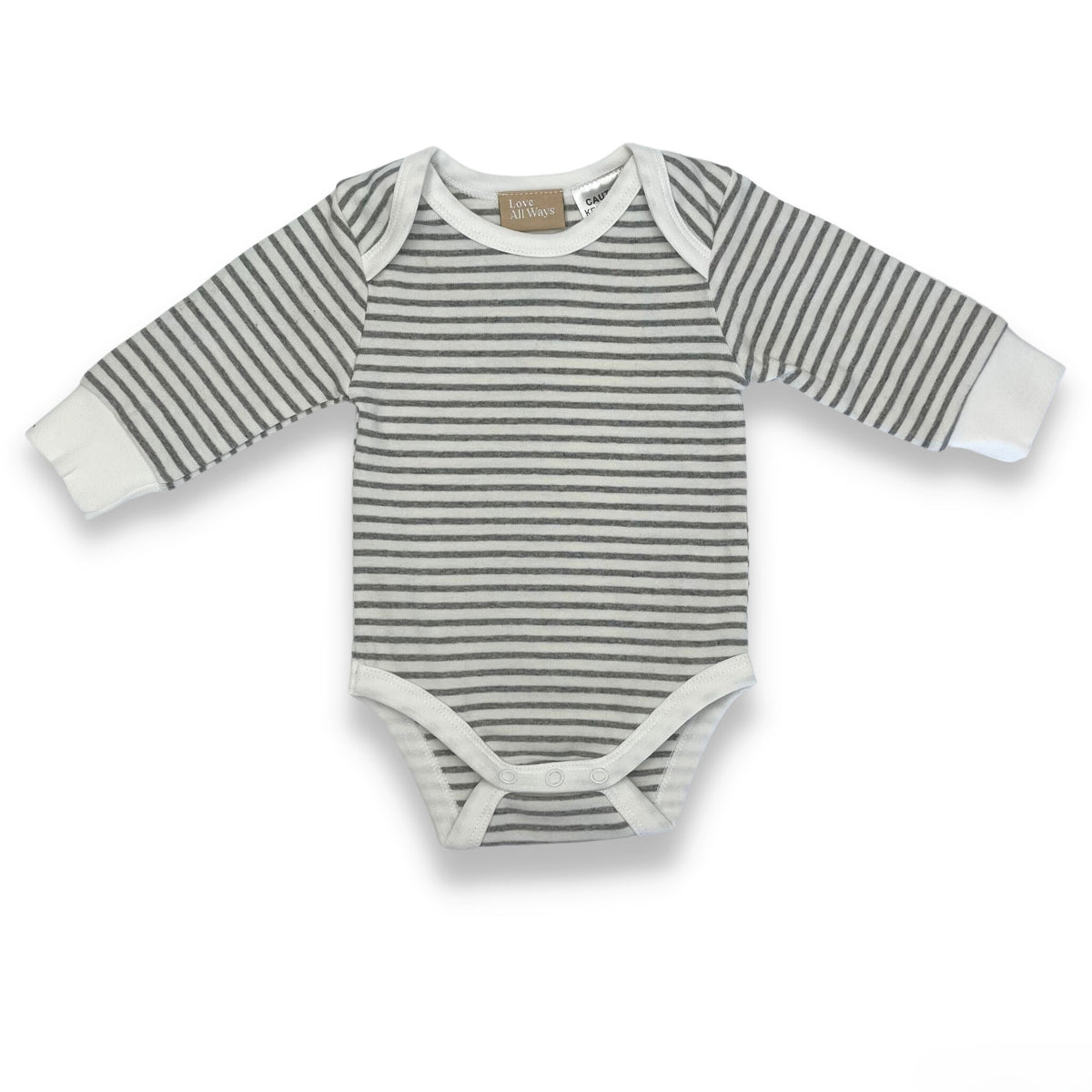 Organic Cotton Long Sleeve Nautical Stripe Bodysuit - Warm Grey