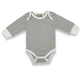 Organic Cotton Long Sleeve Nautical Stripe Bodysuit - Warm Grey