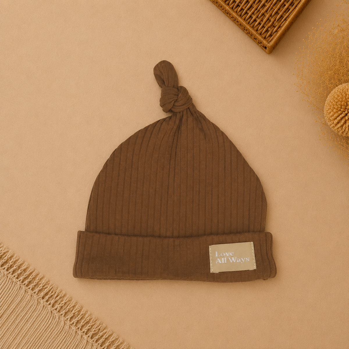 Organic Cotton Ribbed Knit Adjustable Beanie - Warm Caramel