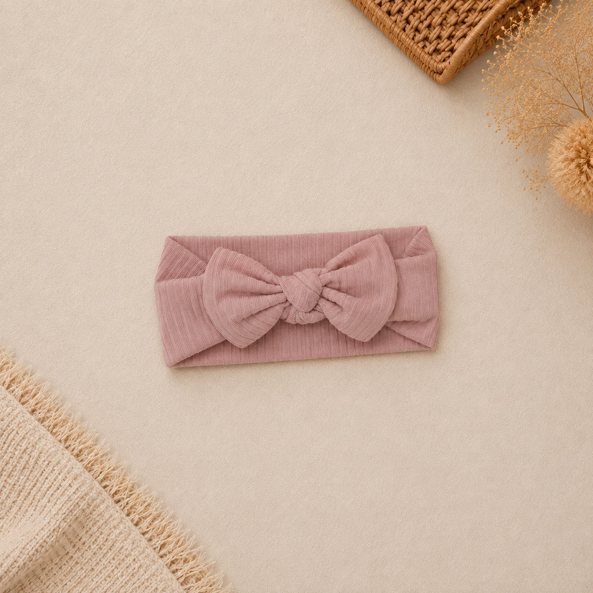 Organic Cotton Ribbed Knit Headband - Champagne Pink