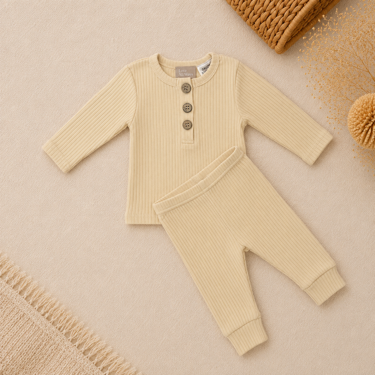 Organic Cotton Ribbed Winter Lounge Set - Butter