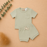 Organic Cotton Short Sleeve Ribbed Lounge Set - Soft Sage
