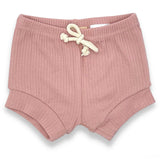 Organic Cotton Short Sleeve Ribbed Lounge Set - Champagne Pink