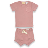 Organic Cotton Short Sleeve Ribbed Lounge Set - Champagne Pink