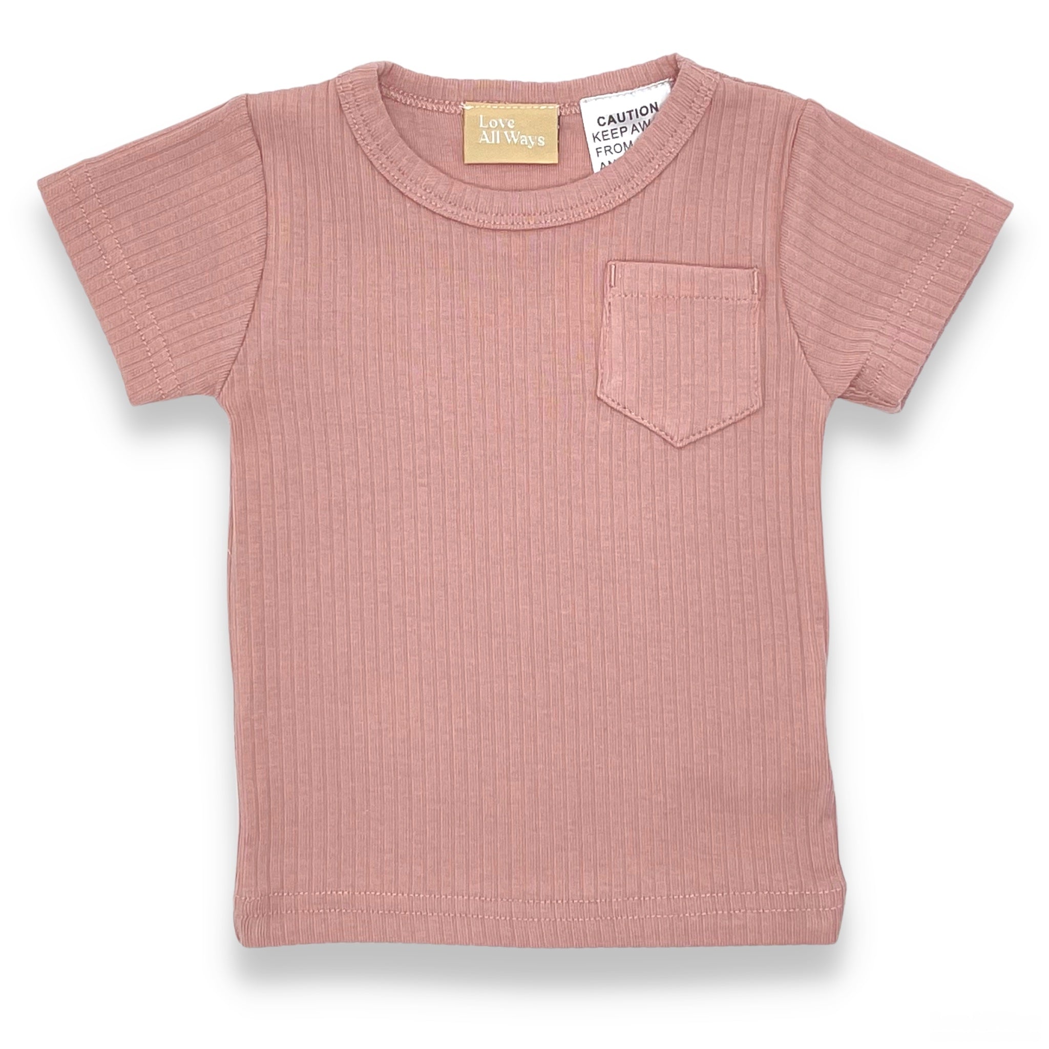 Organic Cotton Short Sleeve Ribbed Lounge Set - Champagne Pink
