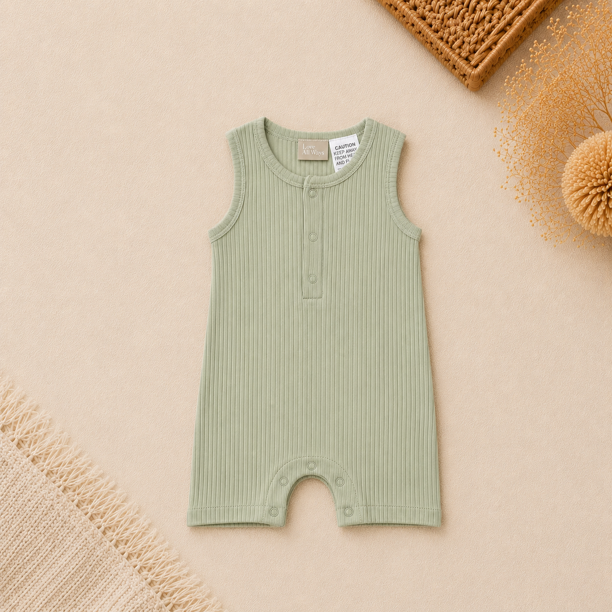 Organic Cotton Sleeveless Ribbed Onesie - Soft Sage