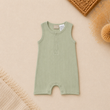 Organic Cotton Sleeveless Ribbed Onesie - Soft Sage