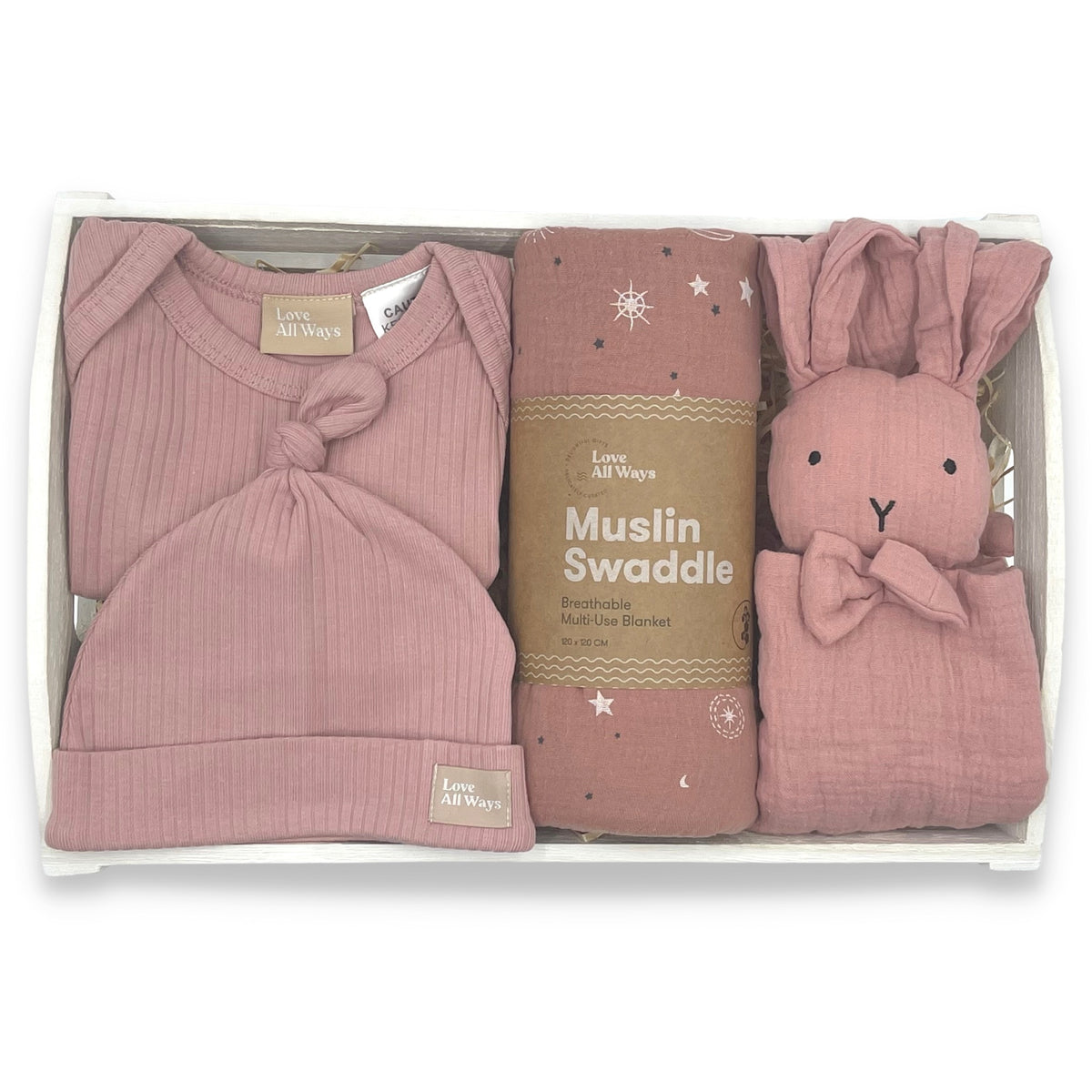 Organic Romper and Bunny Baby Hamper - Champagne Pink