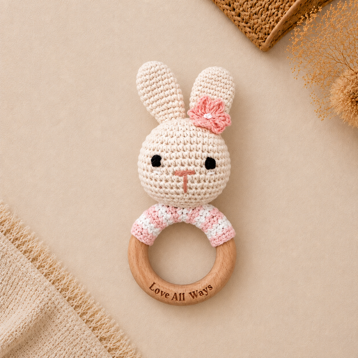 Rossy Rabbit Crocheted Teddy Rattle and Teether