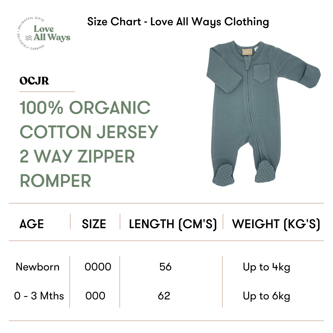100% Organic Cotton Jersey 2 Way Zipper Romper - Sea Foam Green