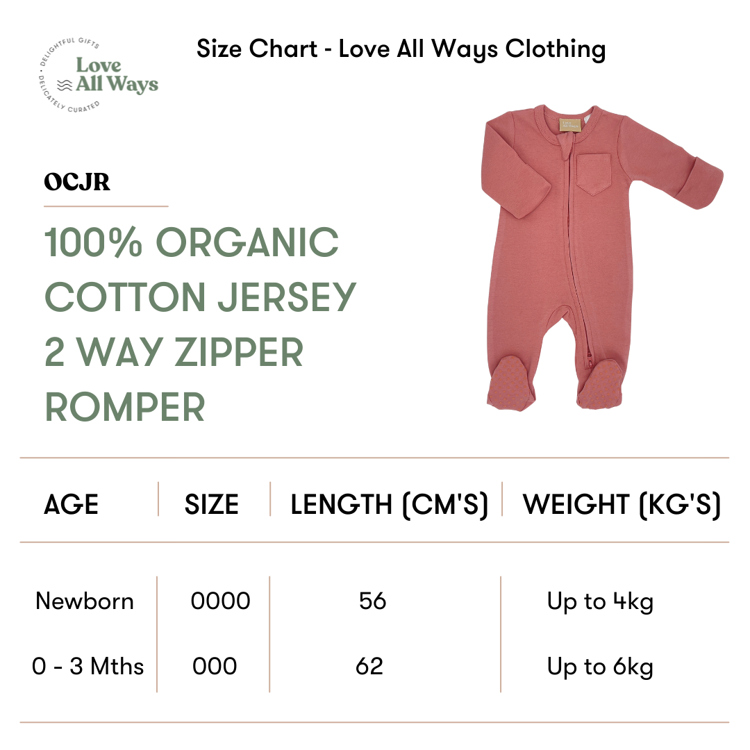 100% Organic Cotton Jersey 2 Way Zipper Romper - Rose Pink