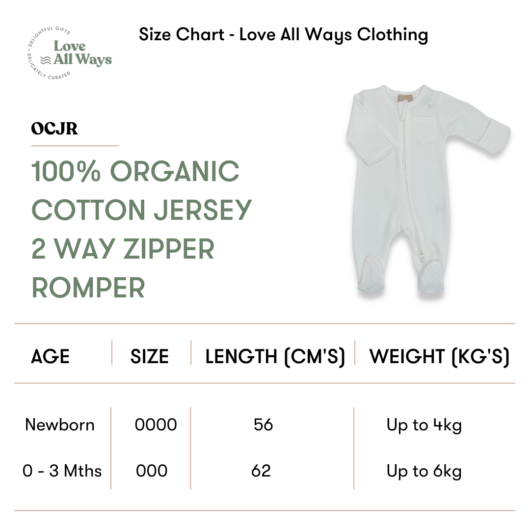 100% Organic Cotton Jersey 2 Way Zipper Romper - Milky White